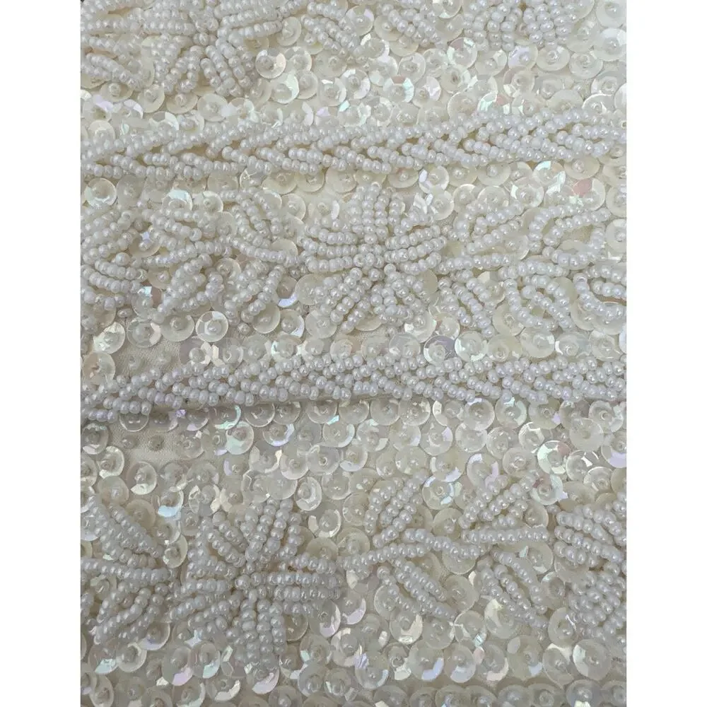 Vintage Ivory Beaded Evening Clutch Purse Floral Sequin Made in Hong Kong